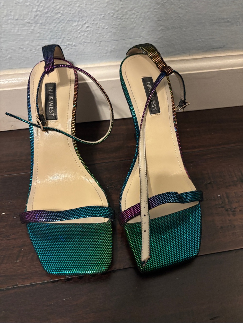 Nine West Iridescent Green Blue Purple Ankle-Strap Heels